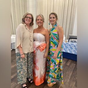 Donna Karan Strapless Dress in Silver and Orange